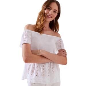 Loft smocked eyelet Back Bow Off The shoulder Top White Shirt Extra Small XS